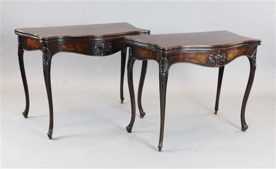 A fine pair of George III French Hepplewhite mahogany card tables, W.3ft 1in. D.1ft 6in. H.2ft 4.5in.